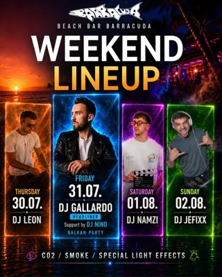 Beach Bar Barracuda — program vikenda