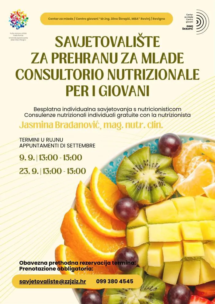 Savjetovalište za prehranu za mlade u Centru za mlade - Centro Giovani „Dino Škrapić”