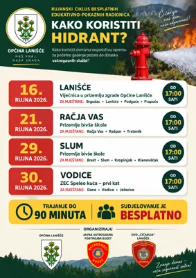 Rujanski ciklus besplatnih edukativno-pokaznih radionica o korištenju hidranata i postupanju u slučaju požara na području Općine Lanišće - Lanišće